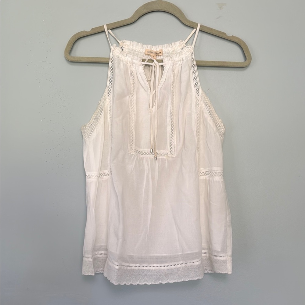 Rebecca Taylor Tank Size 2 White Sleeveless Pleated Blouse